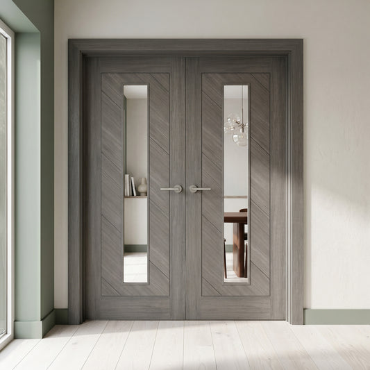 Light Grey Internal Fully Finished Endure Laminate Stockholm Clear Glass Double Door