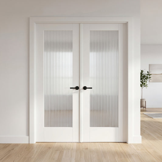 White Internal Primed Pattern 10 1 Light Reeded Glass Double Door