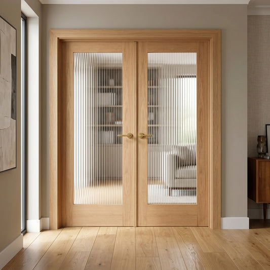 Oak Fully Finished Pattern 10 1 Light Reeded Glass Internal Double Door