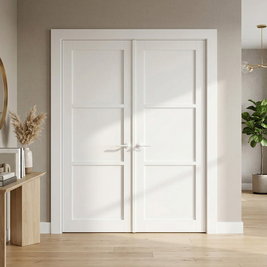 White Internal Primed Studio Industrial 3 Panel Double Door