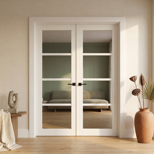 White Primed Studio Industrial 4 Light Clear Glass Internal Double Door