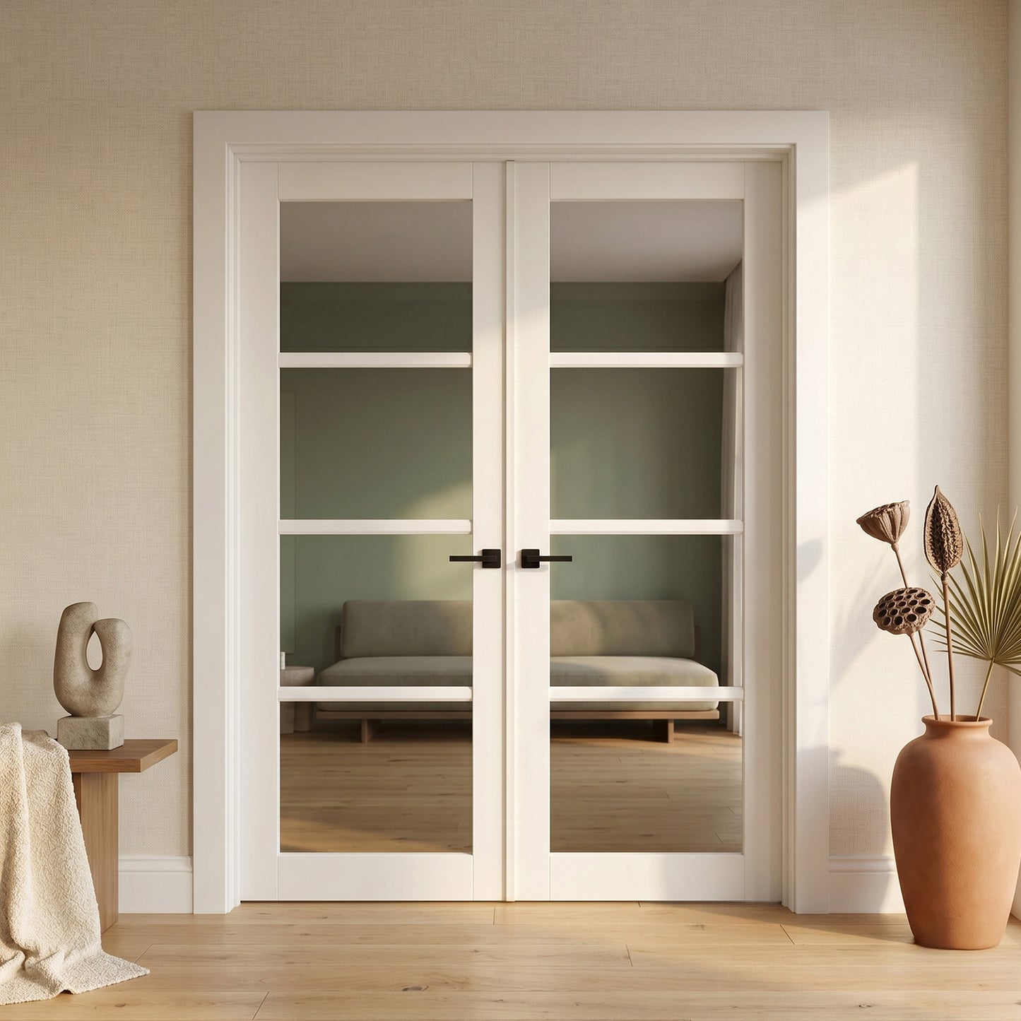 White Internal Primed Studio Industrial 4 Light Clear Glass Double Door