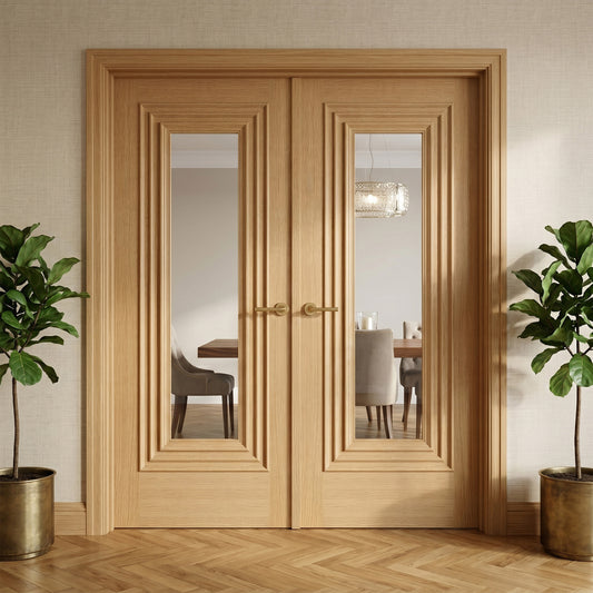 Oak Internal Fully Finished Clear Glass Trinity Double Door