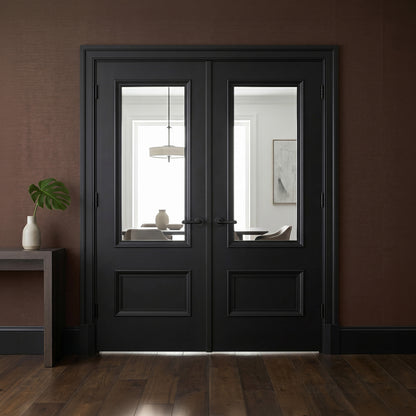 Jet Black Fully Finished Mayfair 2 Panel Clear Glass Internal Double Door