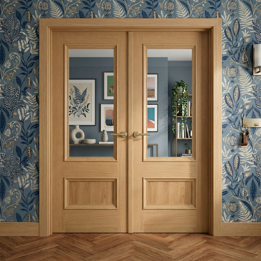 Oak Fully Finished Mayfair 2 Panel Clear Glass Internal French Door