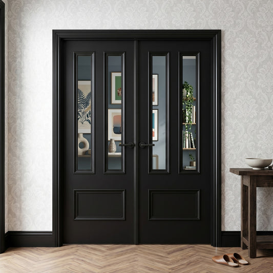 Jet Black Internal Fully Finished Clear Glass Belgravia 3 Panel Door