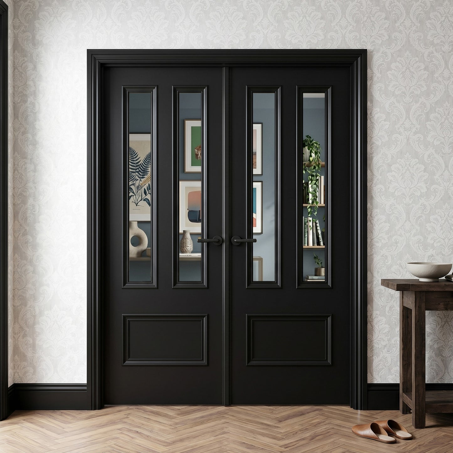 Jet Black Internal Fully Finished Clear Glass Belgravia 3 Panel Door