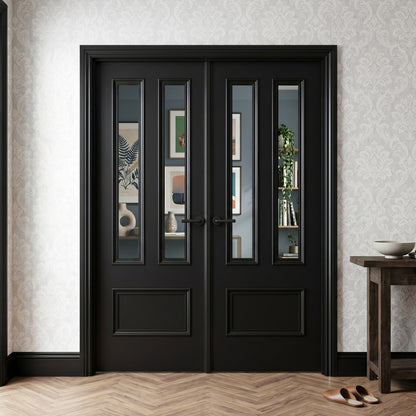 Jet Black Internal Fully Finished Clear Glass Belgravia 3 Panel Door