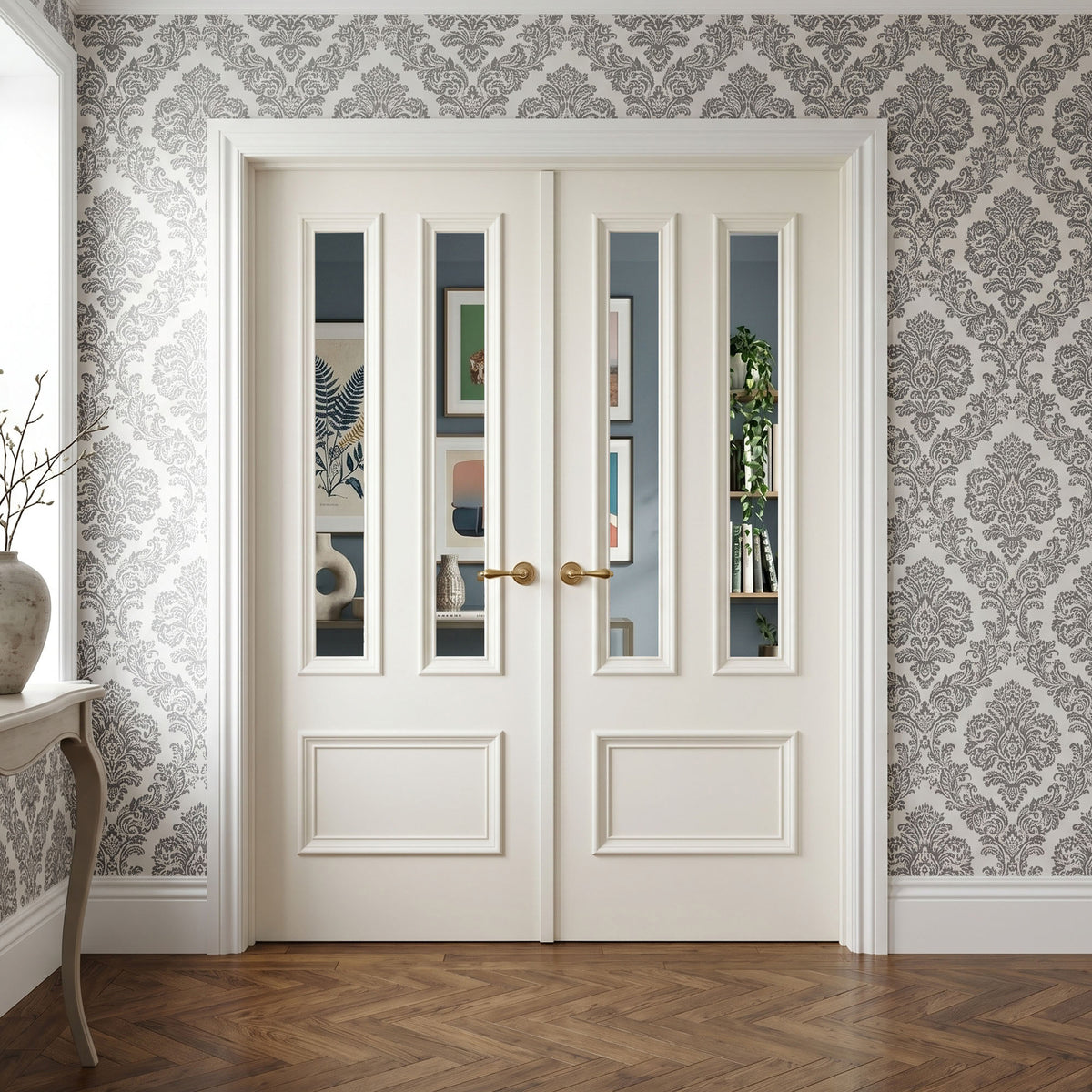 White Internal Fully Finished Clear Glass Belgravia 3 Panel Double Door