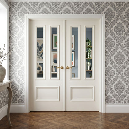 White Internal Fully Finished Clear Glass Belgravia 3 Panel Double Door