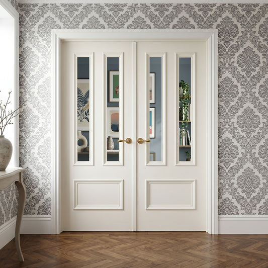 White Internal Fully Finished Clear Glass Belgravia 3 Panel Double Door