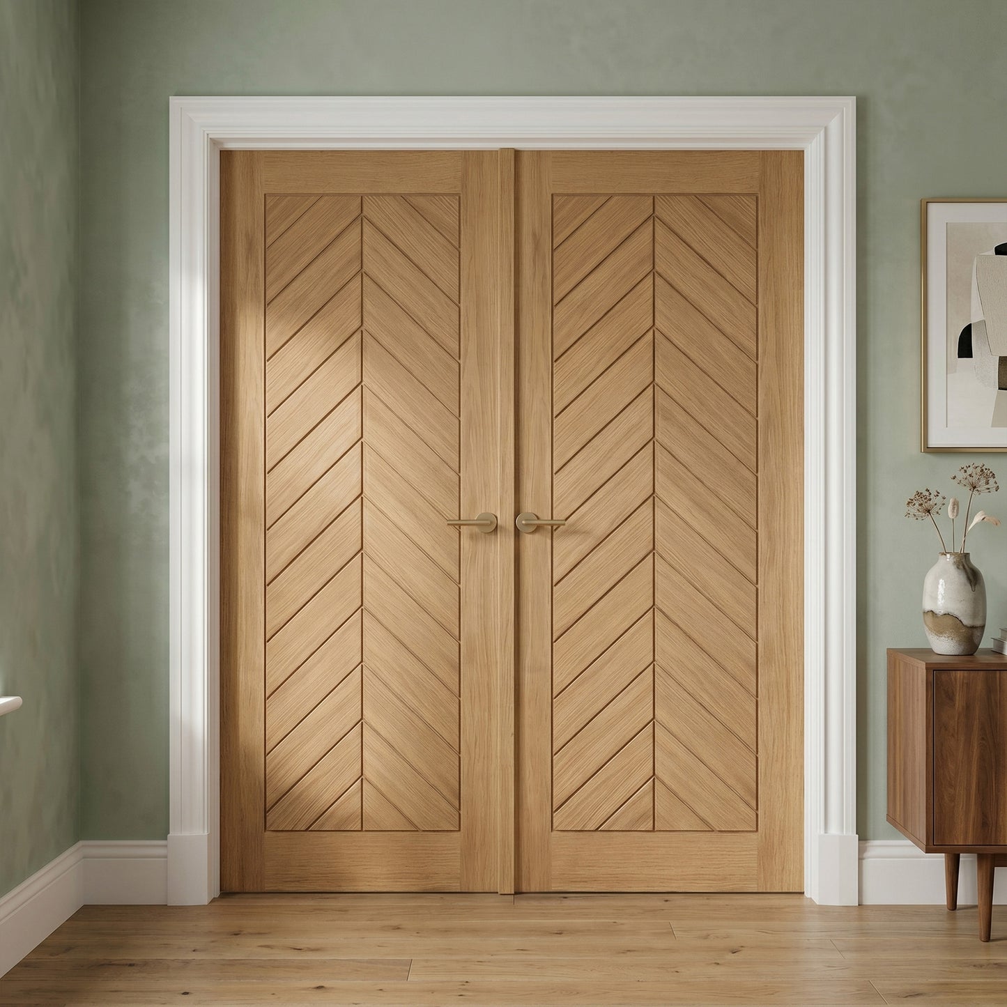 Oak Internal Fully Finished Chevron Double Door