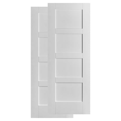 White Primed Shaker 4 Panel Bypass Sliding Door - Black Face Mounted