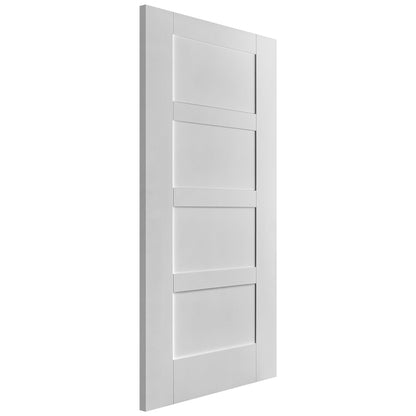 White Primed Shaker 4 Panel Bypass Sliding Door - Black Face Mounted
