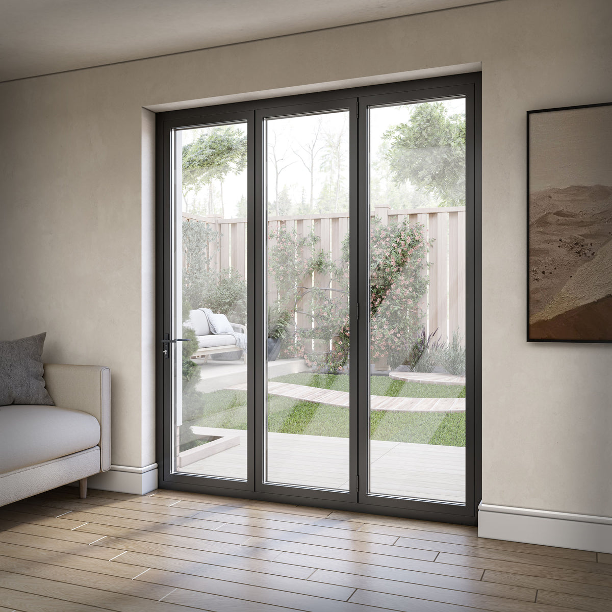 Matt Black Aluminium External 3+0 Clear Glass Folding Patio Door