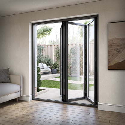 Matt Black Aluminium External 3+0 Clear Glass Folding Patio Door