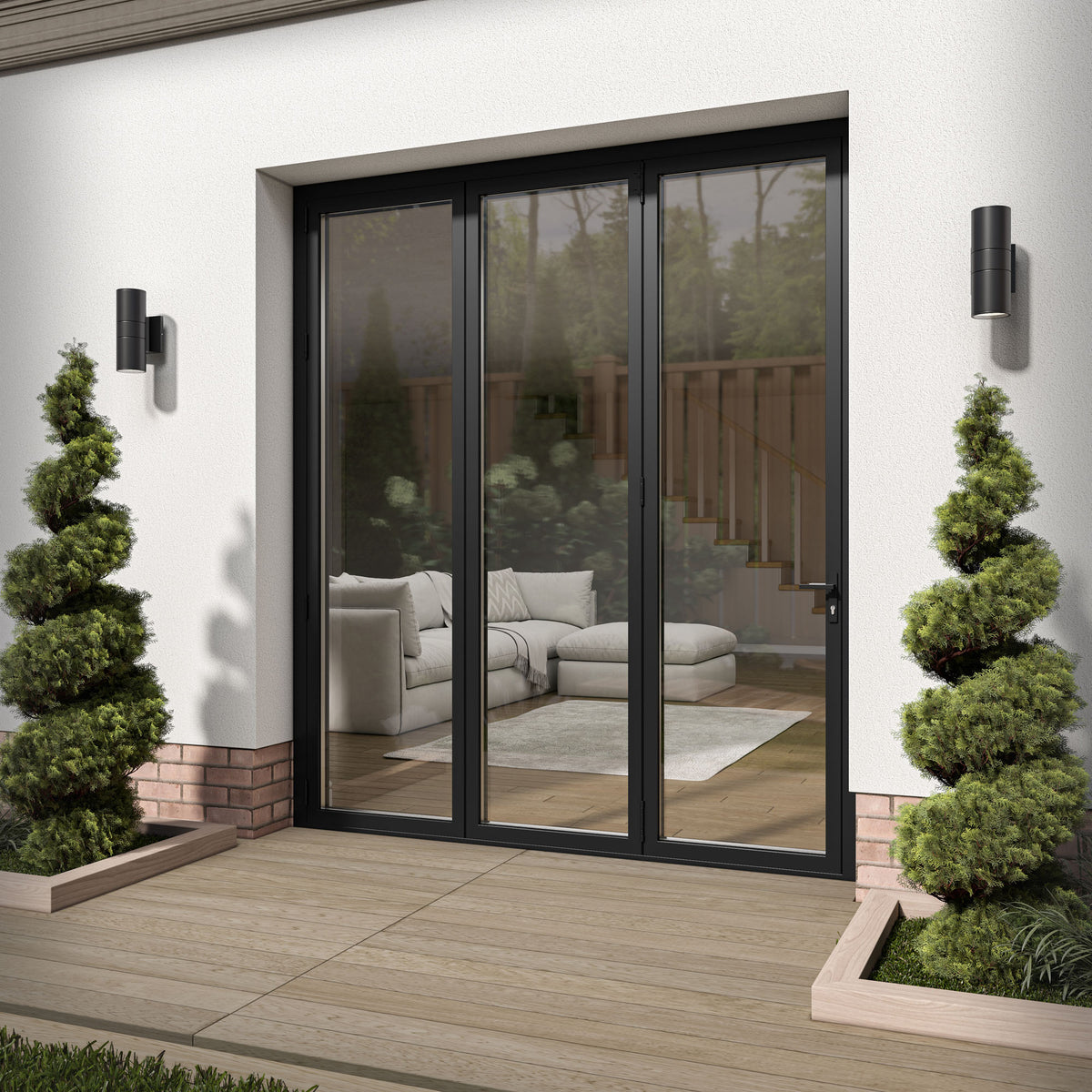 Matt Black Aluminium External 3+0 Clear Glass Folding Patio Door
