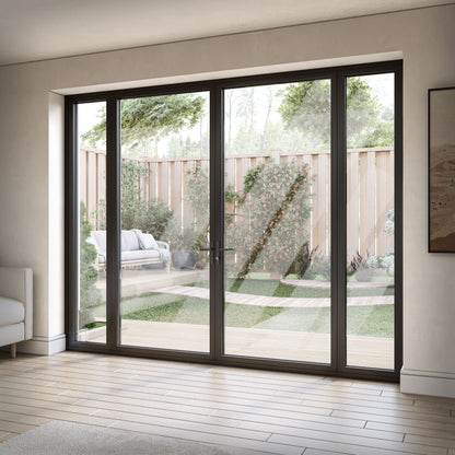 Matt Black Aluminium External Clear Glass French Patio Door with Sidelights