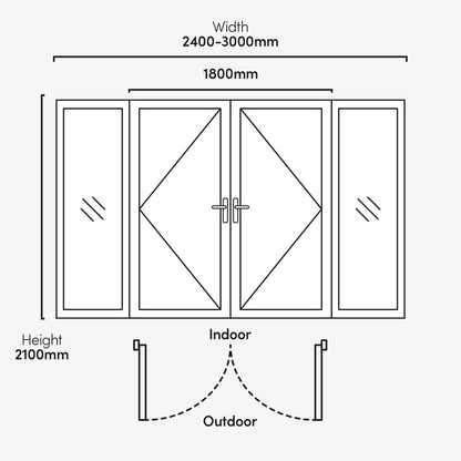 Matt Black Aluminium External Clear Glass French Patio Door with Sidelights