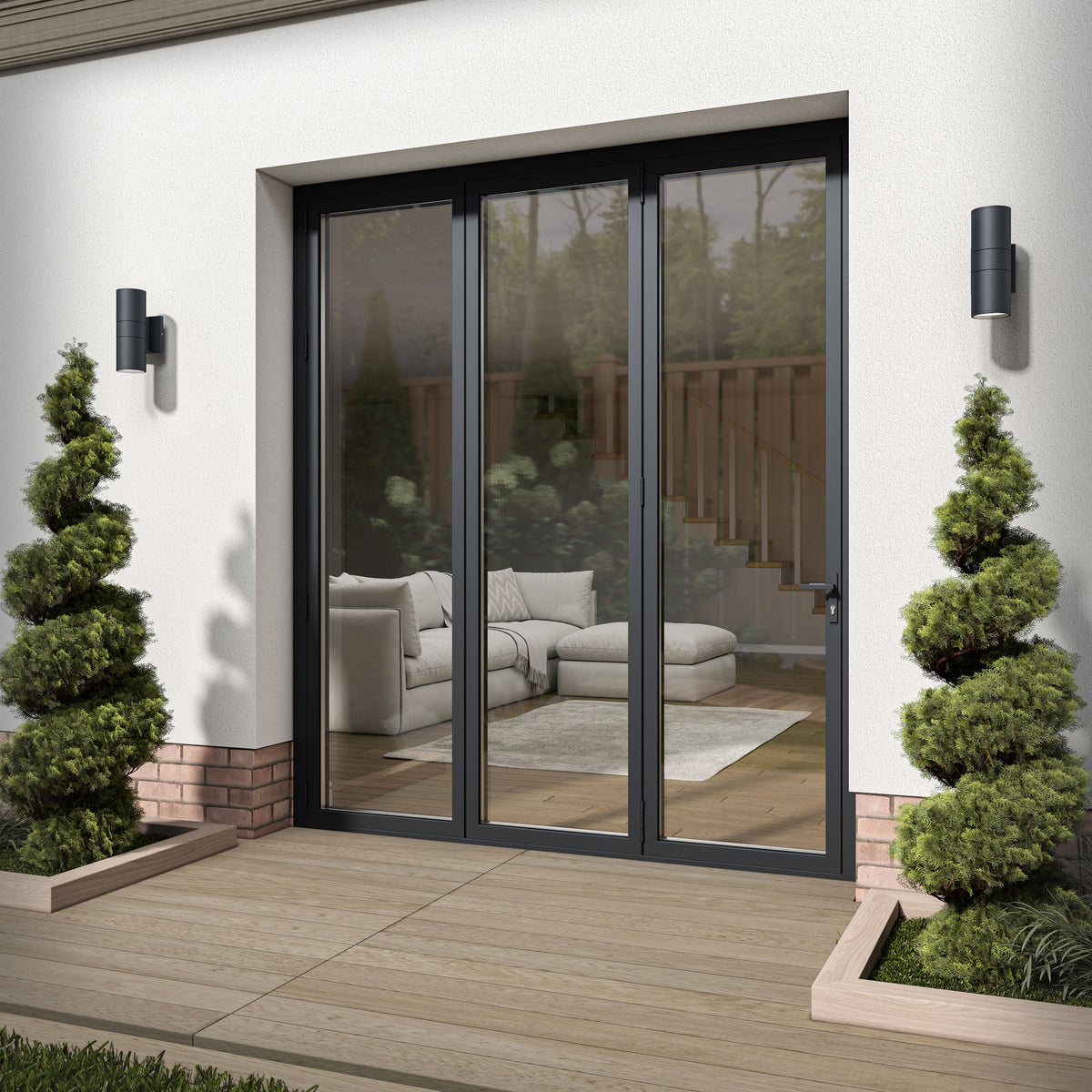 Matt Grey Aluminium External 3+0 Clear Glass Folding Patio Door
