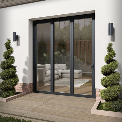 Matt Grey Aluminium External 3+0 Clear Glass Folding Patio Door