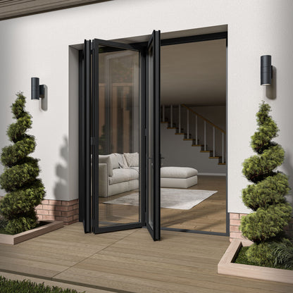 Matt Grey Aluminium External 3+0 Clear Glass Folding Patio Door