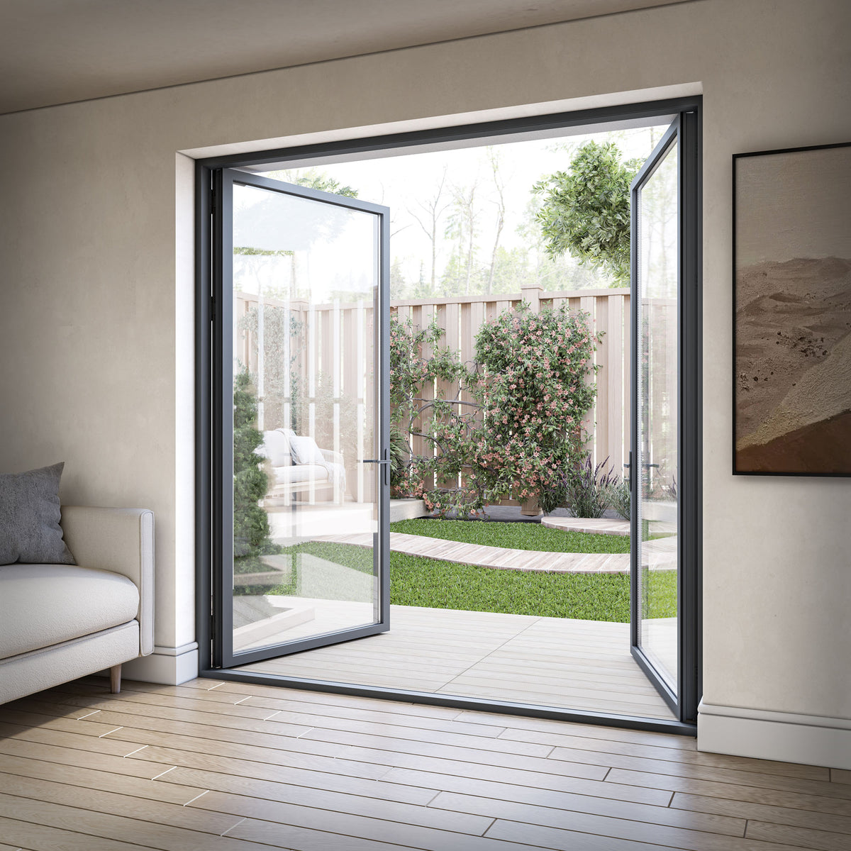 Matt Grey Aluminium External Clear Glass French Patio Door