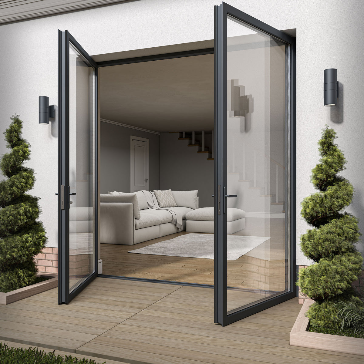 Matt Grey Aluminium External Clear Glass French Patio Door