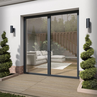Matt Grey Aluminium External Clear Glass French Patio Door