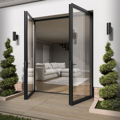 Matt Grey Aluminium External Clear Glass French Patio Door