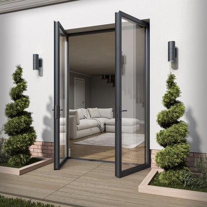 Matt Grey Aluminium External Clear Glass French Patio Door