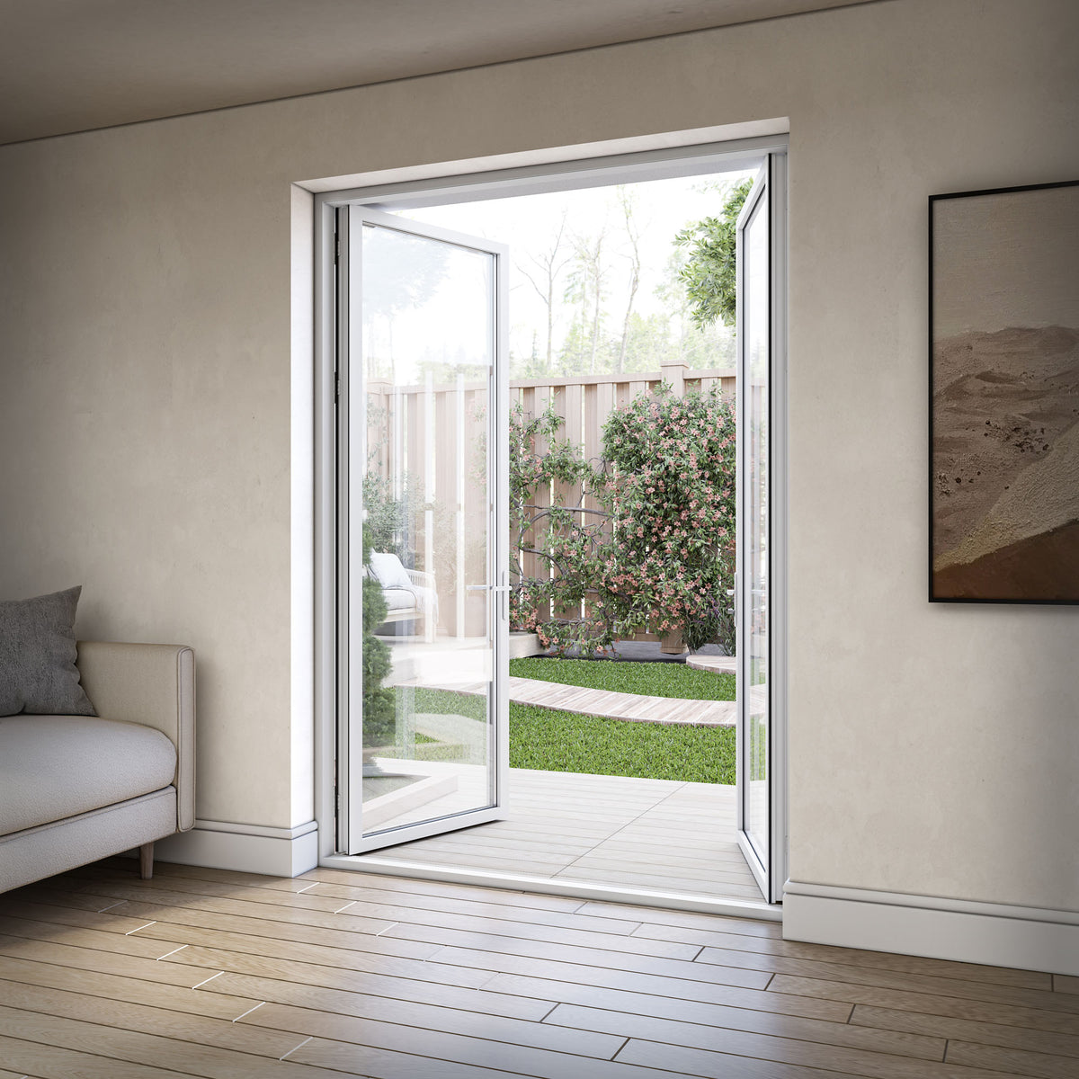 White Aluminium External Clear Glass French Patio Door