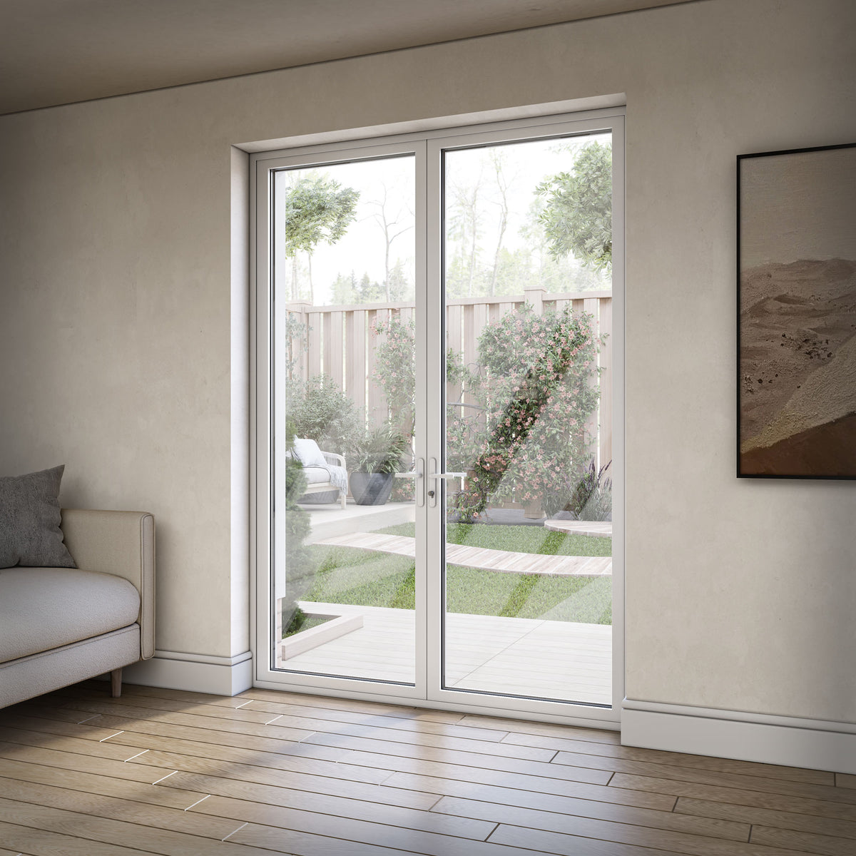 White Aluminium External Clear Glass French Patio Door