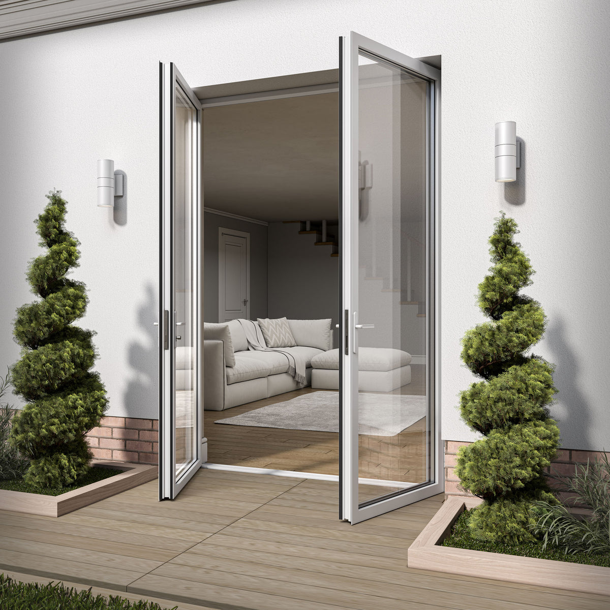 White Aluminium External Clear Glass French Patio Door