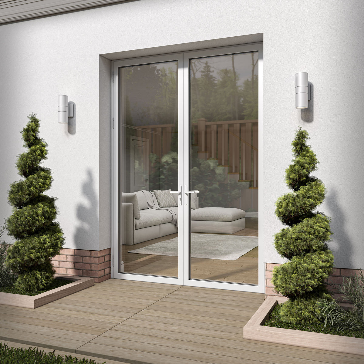 White Aluminium External Clear Glass French Patio Door