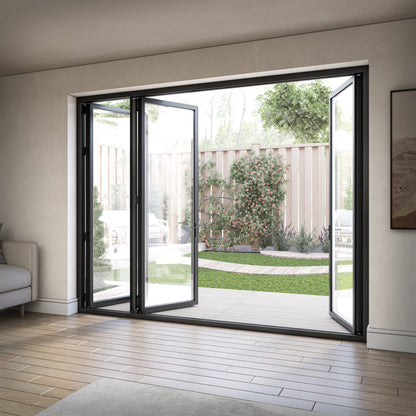 Matt Black Aluminium External 3+1 Clear Glass Folding Patio Door