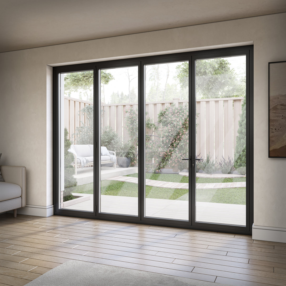 Matt Black Aluminium External 3+1 Clear Glass Folding Patio Door