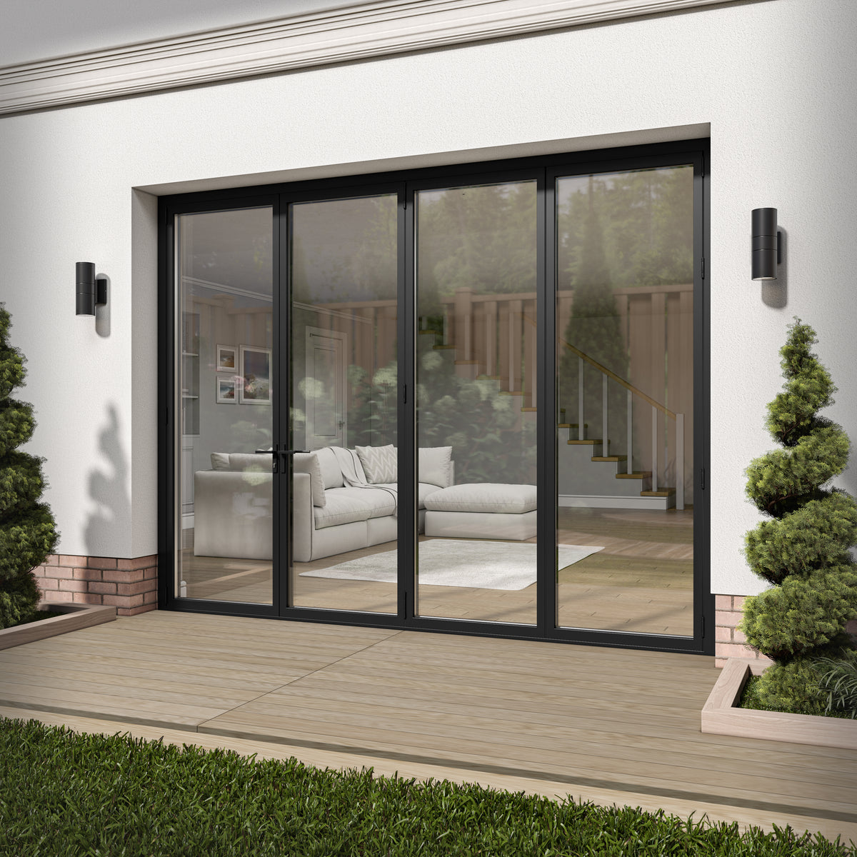 Matt Black Aluminium External 3+1 Clear Glass Folding Patio Door