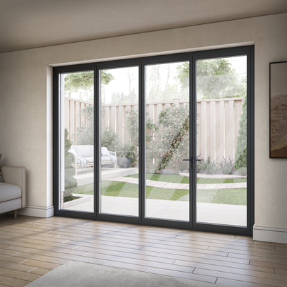 Matt Grey Aluminium External 3+1 Clear Glass Folding Patio Door