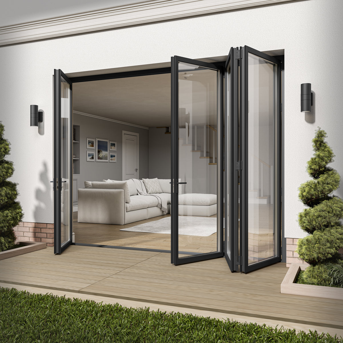 Matt Grey Aluminium External 3+1 Clear Glass Folding Patio Door