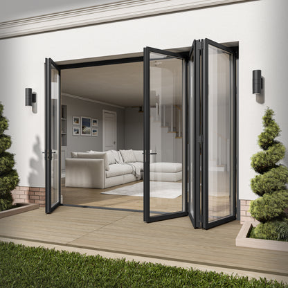 Matt Grey Aluminium External 3+1 Clear Glass Folding Patio Door