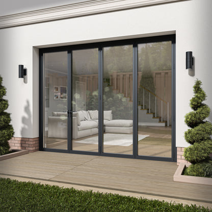 Matt Grey Aluminium External 3+1 Clear Glass Folding Patio Door