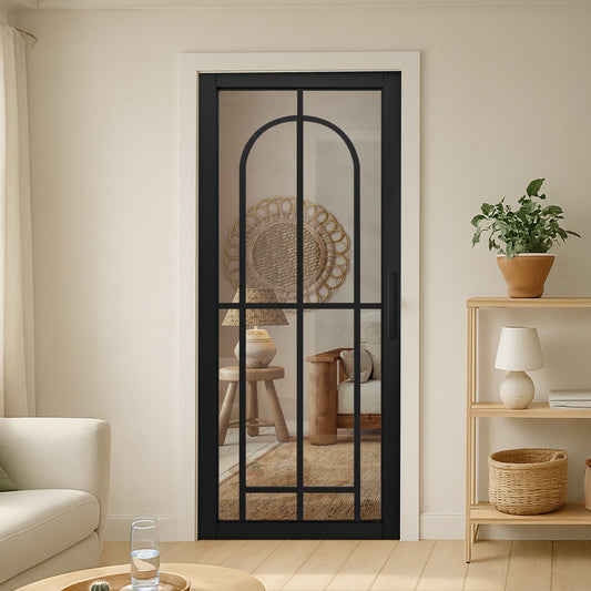 Jet Black Internal Fully Finished 10 Light Arch Industrial Studio Door (STUBL10LARCH)