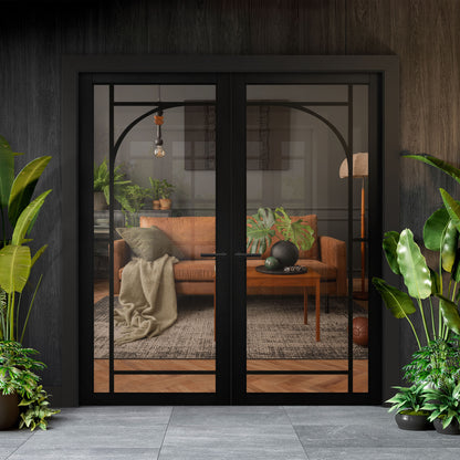 Jet Black Internal Fully Finished 12 Light Arch Industrial Studio Pair Door (STUBLARCHPR)