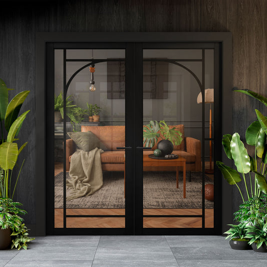 Jet Black Internal Fully Finished 12 Light Arch Industrial Studio Pair Door (STUBLARCHPR)