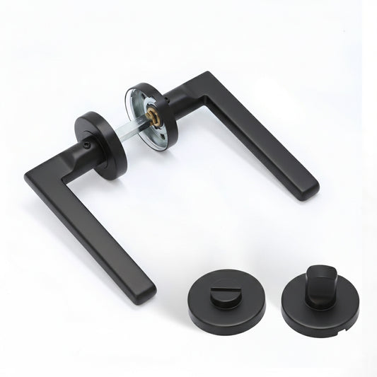 Superior Luna Lever on Round Rose Bathroom Handle Set - Matt Black