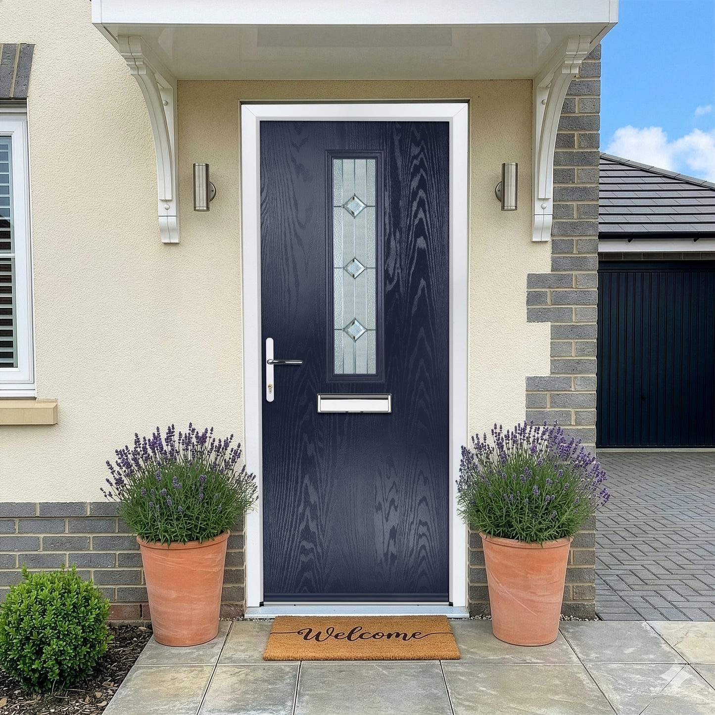 Fergus Blue Pre-Hung Venice Glass Composite Front Door Set