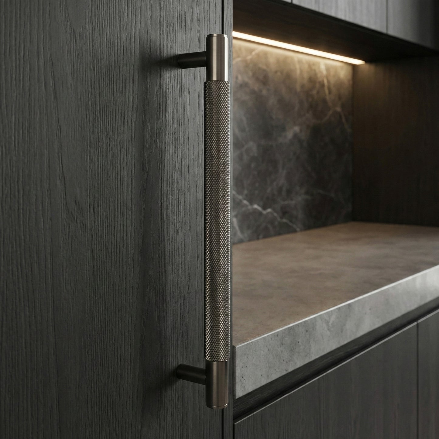 Knurled Large Round T-Bar Pull Handle - Gun Metal (123420)