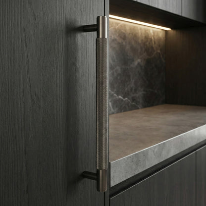 Knurled Large Round T-Bar Pull Handle - Gun Metal (123420)