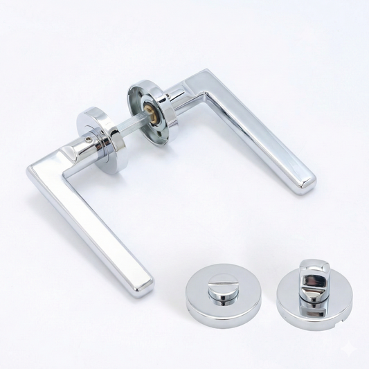 Superior Luna Lever on Round Rose Bathroom Handle Set - Polished Stainless Steel